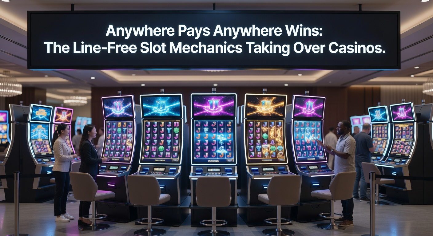 Vibrant slot reels displaying scattered symbols forming wins across teh screen without traditional paylines, showcasing the chaos and excitement of anywhere pays mechanics