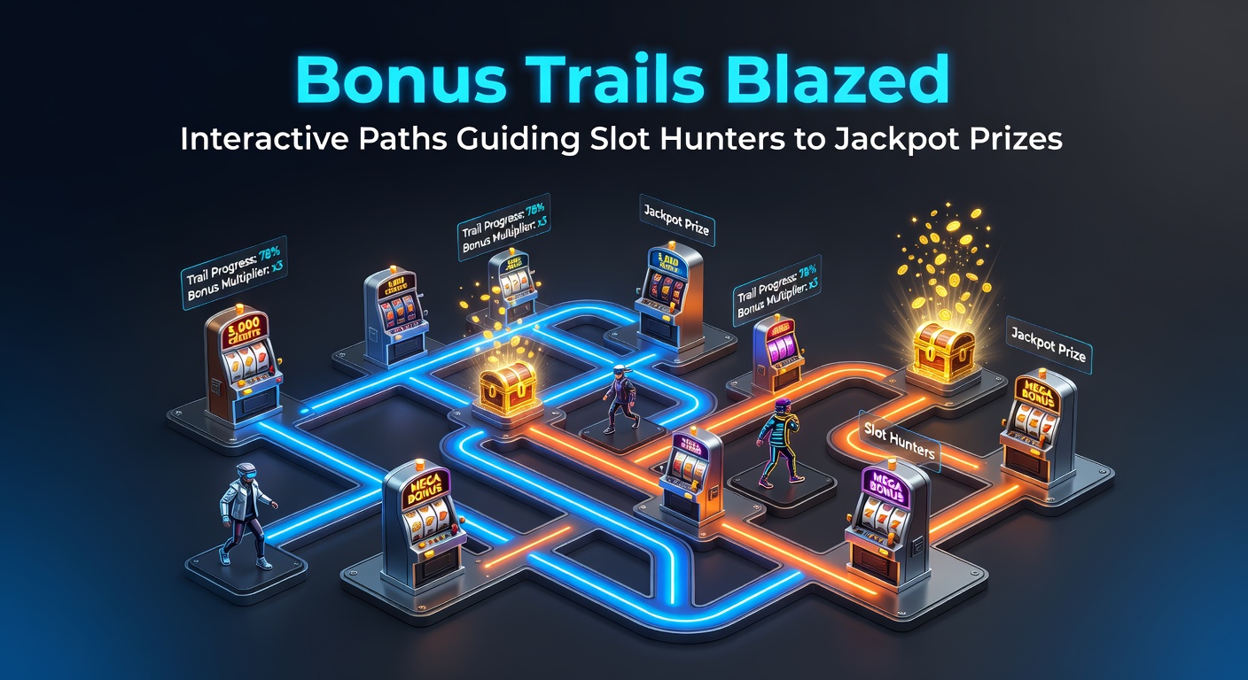 Vibrant slot screen showing a winding bonus trail with glowing prizes and jackpot symbols along the path