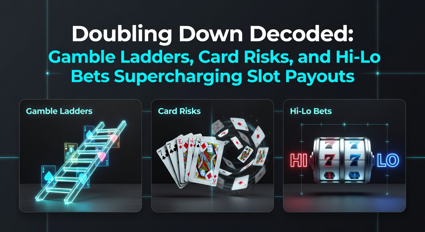 Vibrant slot machine screen displaying a gamble ladder feature with climbing multipliers and risk levels, highlighting potential payout escalation