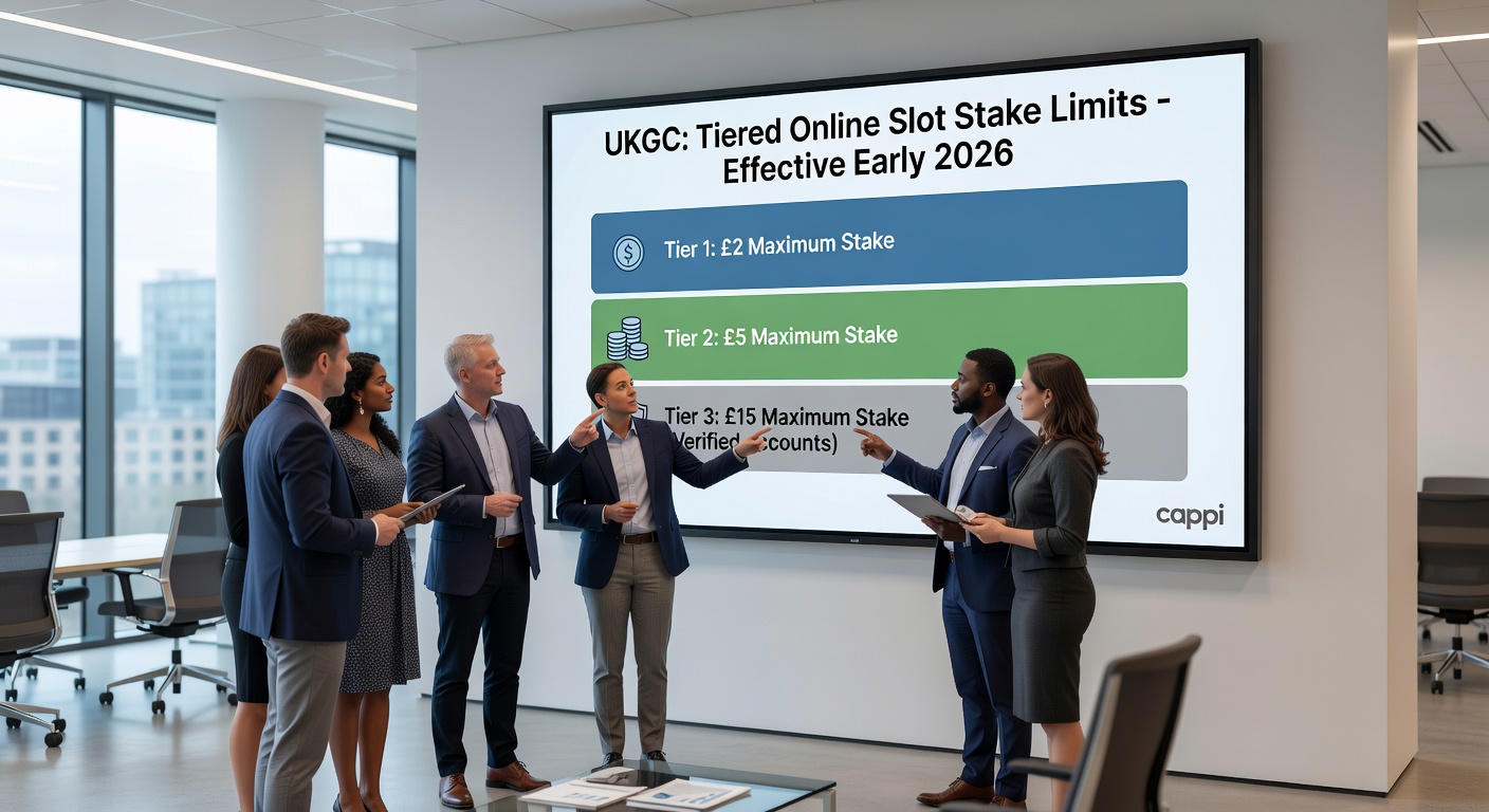 Close-up of a mobile phone screen displaying an online slot game with bonus features and stake selectors, highlighting the platforms affected by upcoming stake restrictions