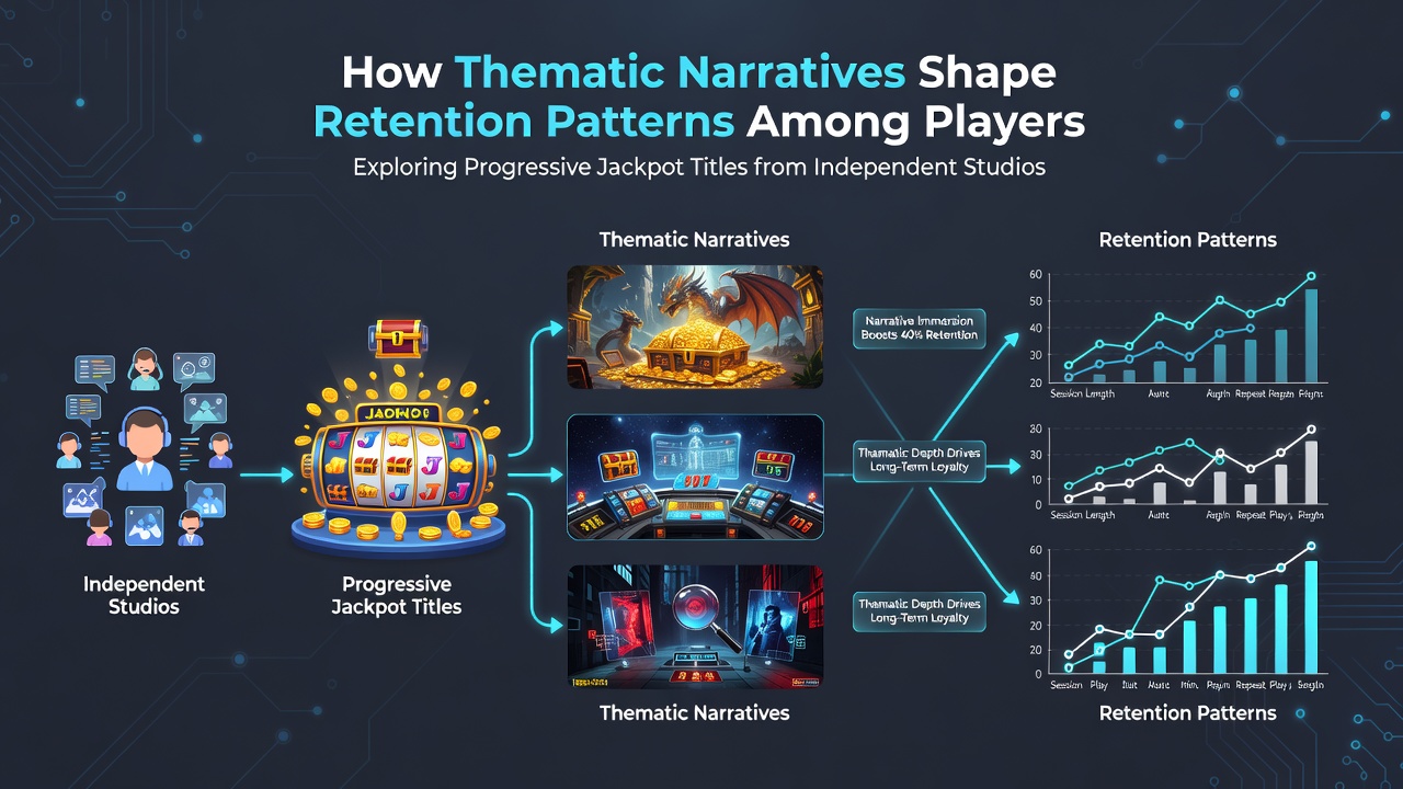 Players engaging with narrative-driven progressive jackpot slots on mobile devices in a modern casino setting