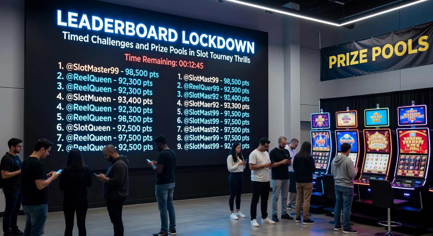Close-up of a slot tournament prize pool display with cascading coins and top leaderboard names highlighted