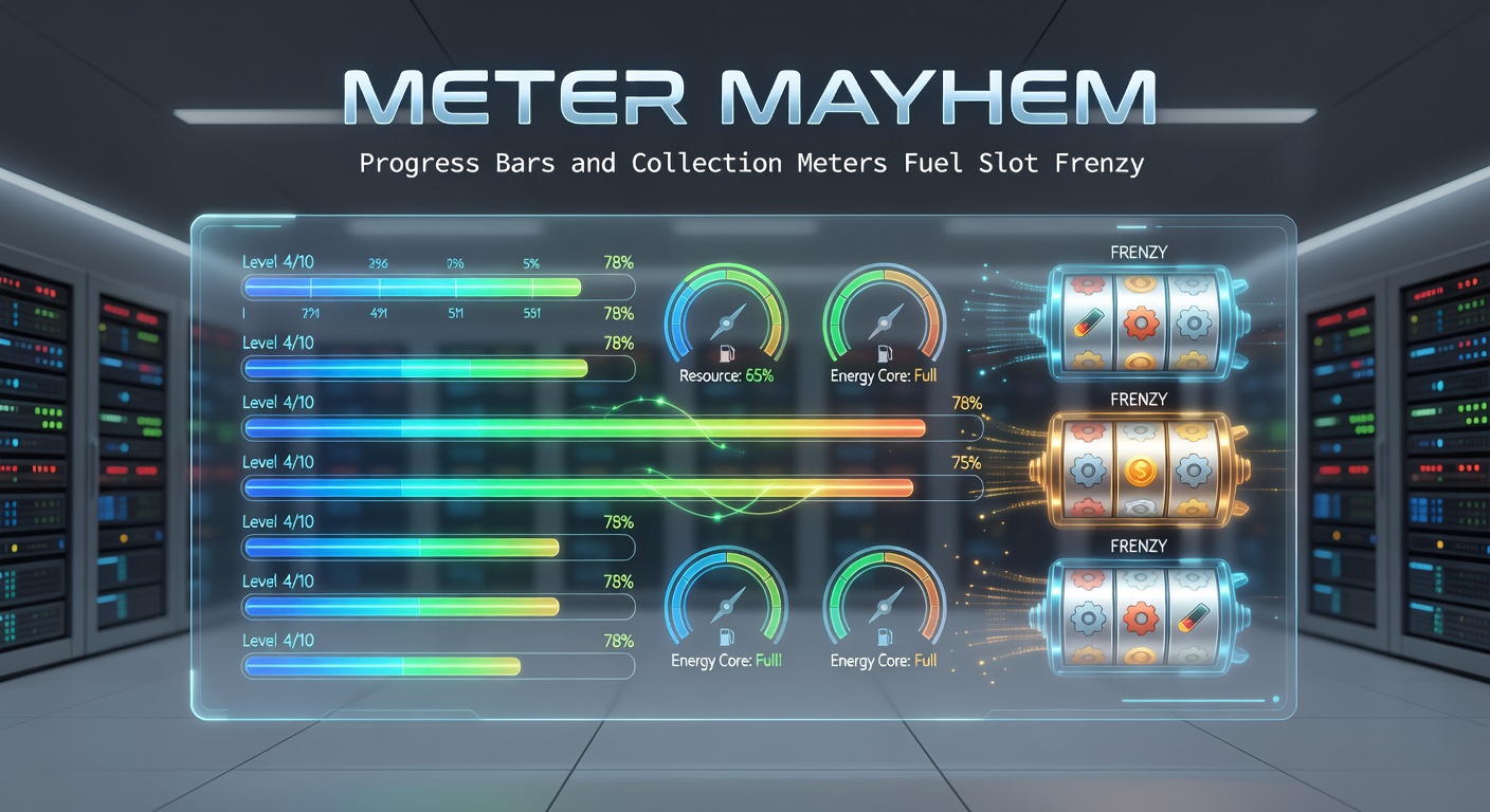 Vibrant slot screen showing a glowing progress bar filling up with colorful symbols amid exploding bonuses and jackpot meters
