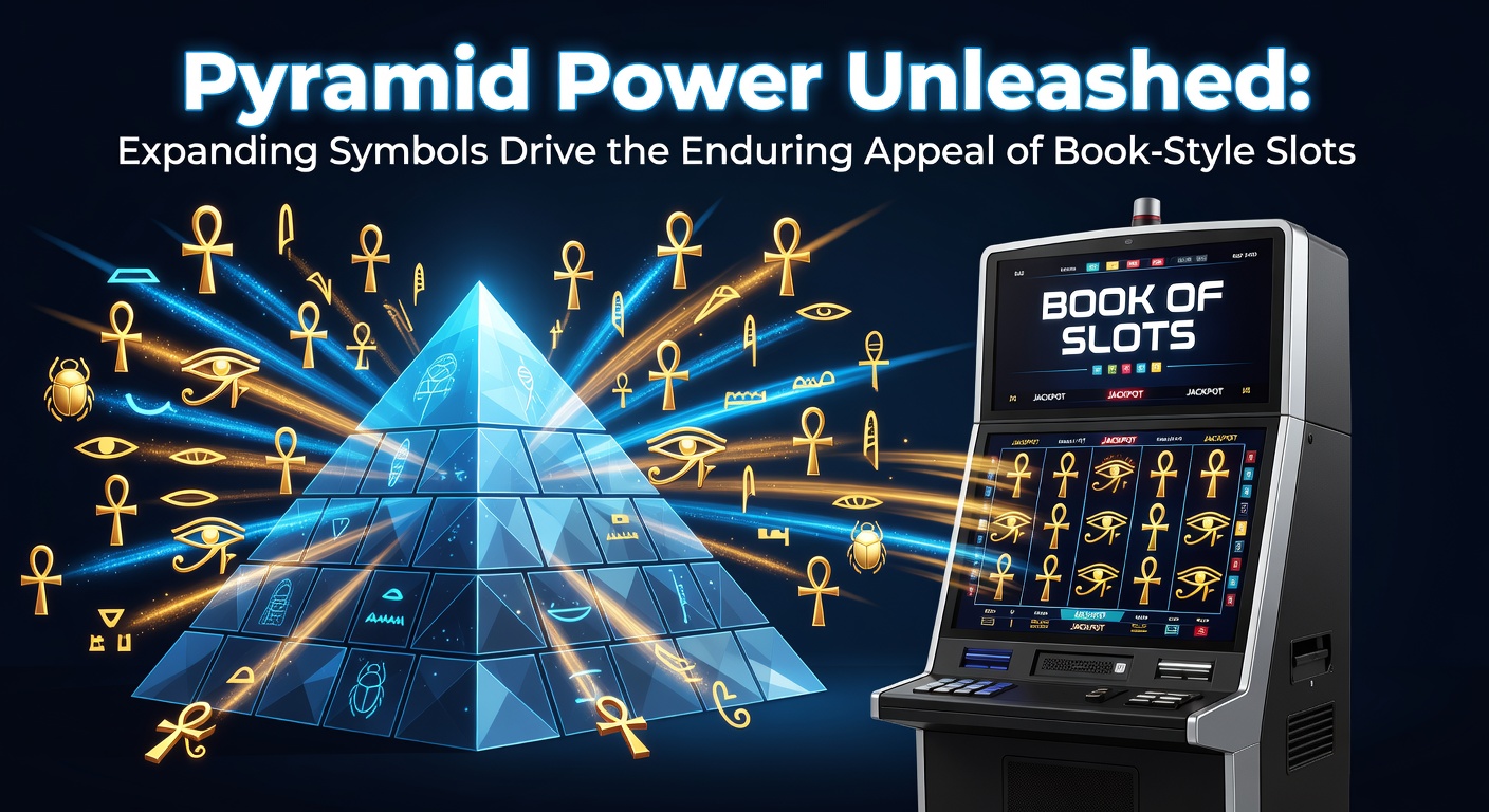 Vibrant illustration of an ancient pyramid glowing with expanding slot symbols during a free spins bonus, evoking mystery and massive win potential in book-style games