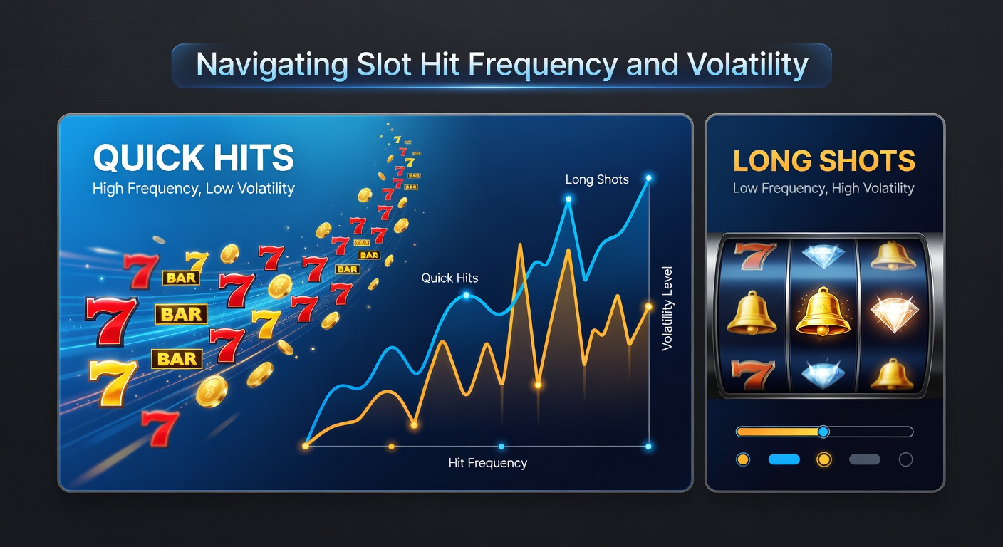 Colorful slot machine reels spinning with frequent small wins and rare big jackpots illustrated side by side