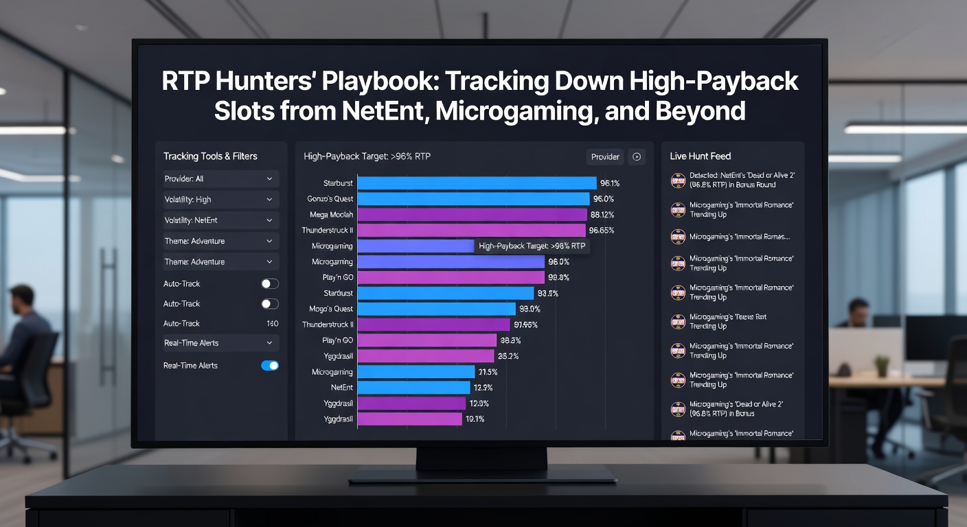 Casino dashboard displaying RTP rankings for NetEnt and Microgaming slots, with graphs charting payback percentages and player session data