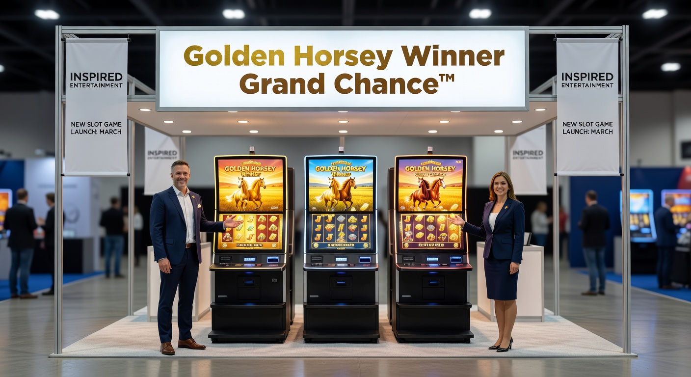 Dynamic in-game screenshot of Golden Horsey Winner Grand Chance™, displaying spinning reels with golden horses, bonus wheels, and escalating jackpot counters