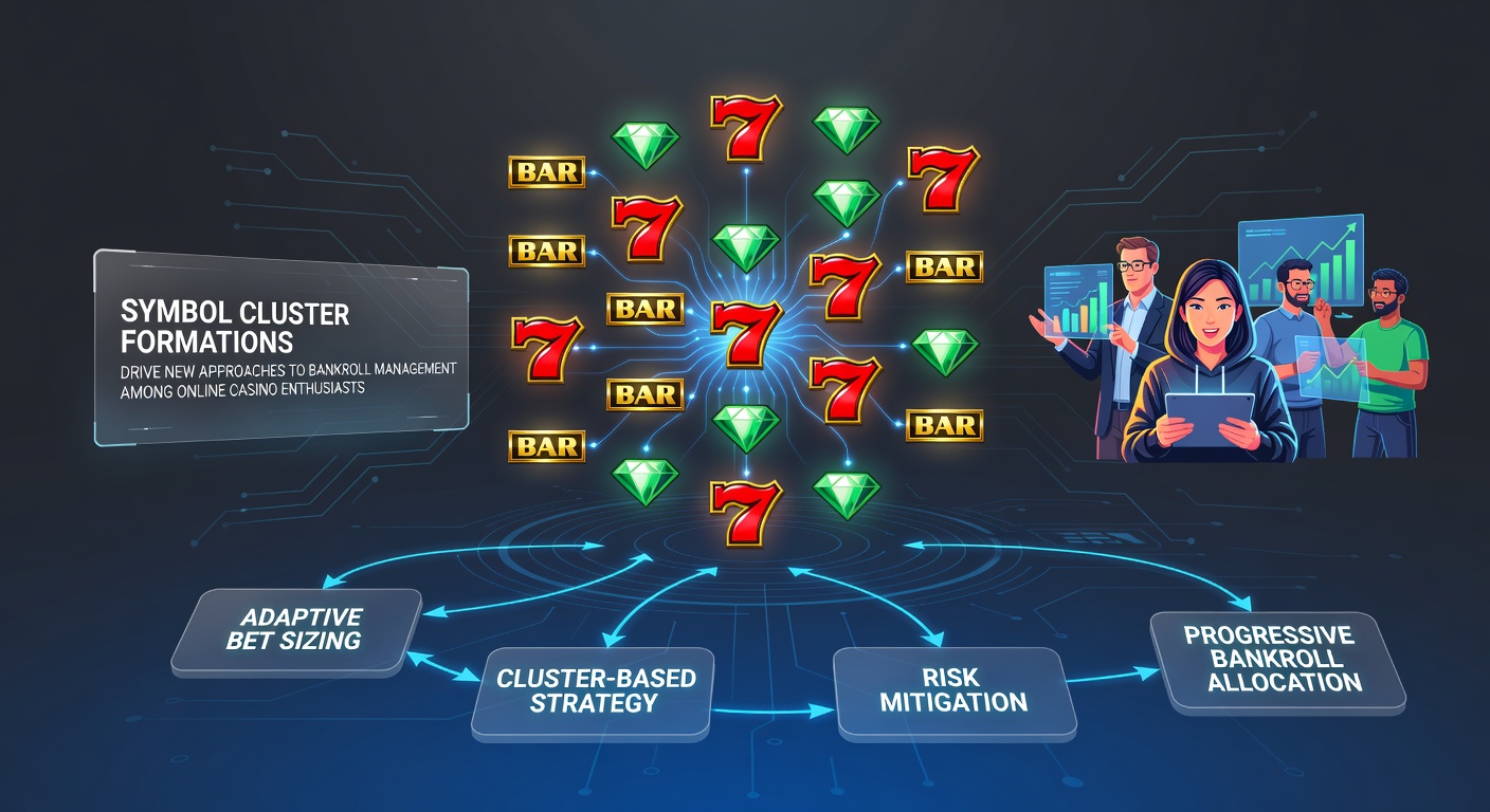 Close-up view of cascading symbol clusters merging into larger winning combinations on a digital slot grid