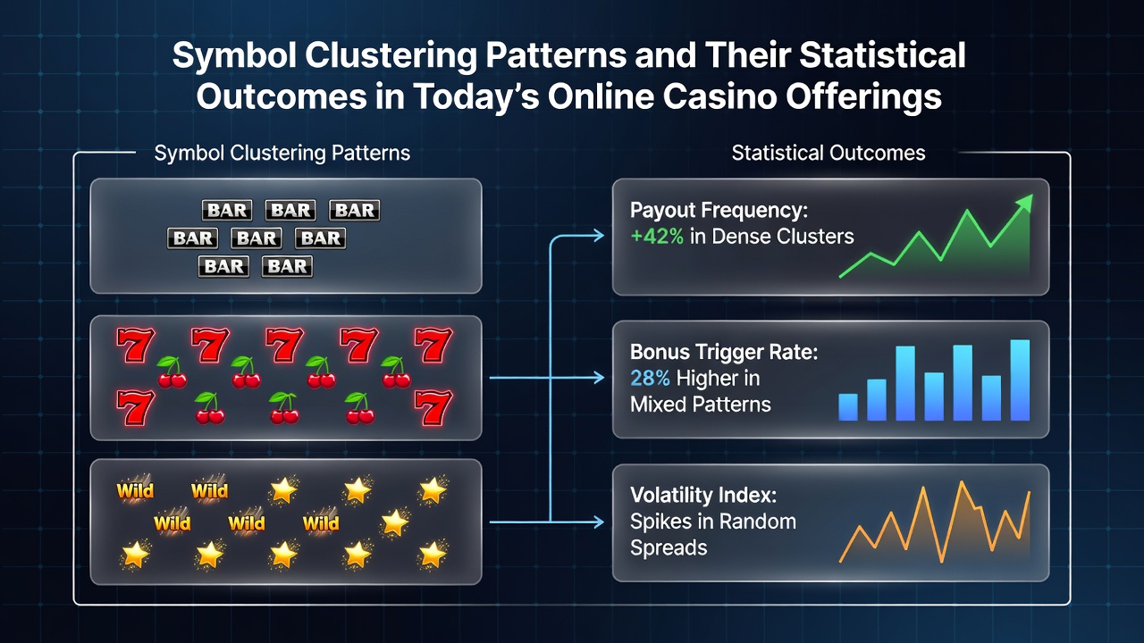 Statistical charts displaying payout distributions and cluster size frequencies from recent slot performance data