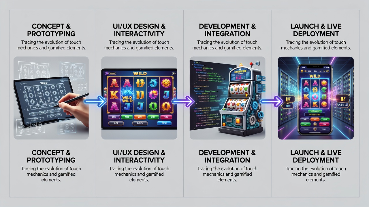Early concept sketches and digital prototypes showing the initial development stages of interactive slot interfaces