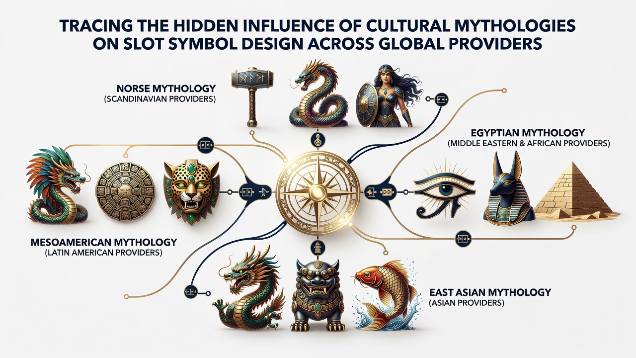 Detailed view of mythological creatures and deities used as slot symbols in global casino games